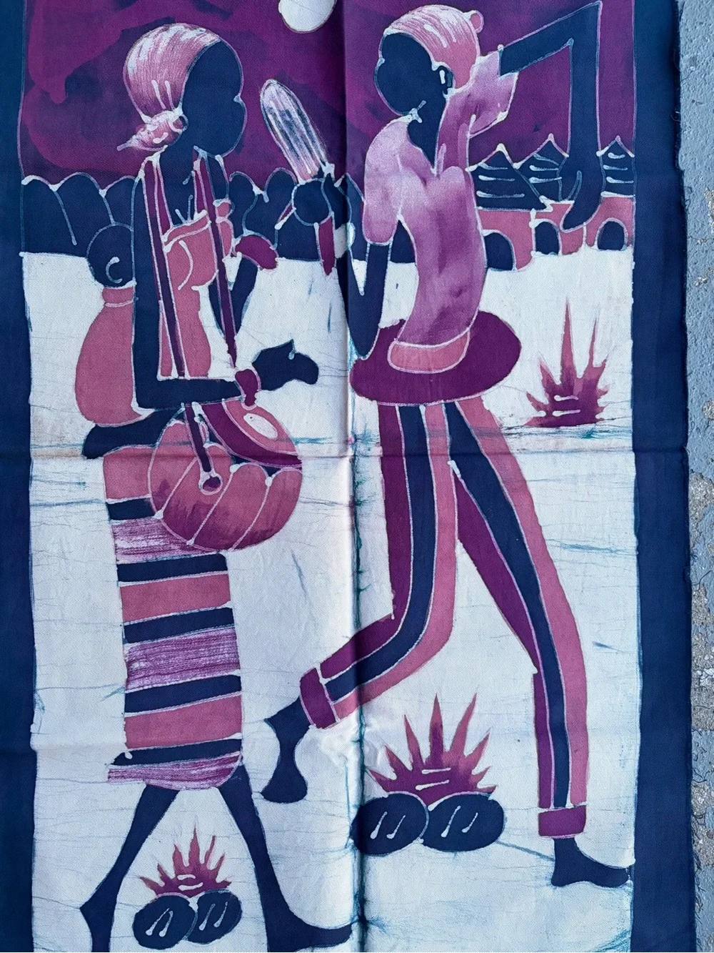 Handcrafted  African Batik Pink and Navy African Art Tapestry Wall Hanging